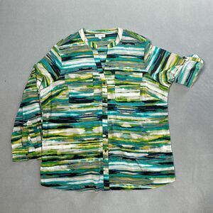 Calvin Klein Shirt Womens 2X Striped Button Up Long Sleeve Blouse Top Tunic